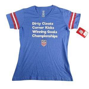 USA Soccer Shirt Girls XL Blue Olympics Cleats Kicks Goals Stripe Cotton NWT